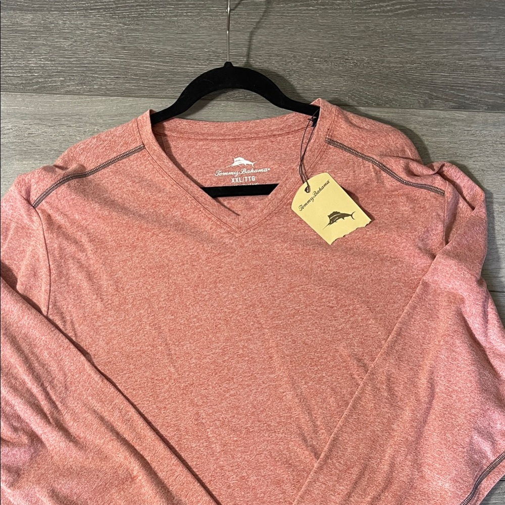 Tommy Bahama Heathered Coral V-Neck Long Sleeve Pullover